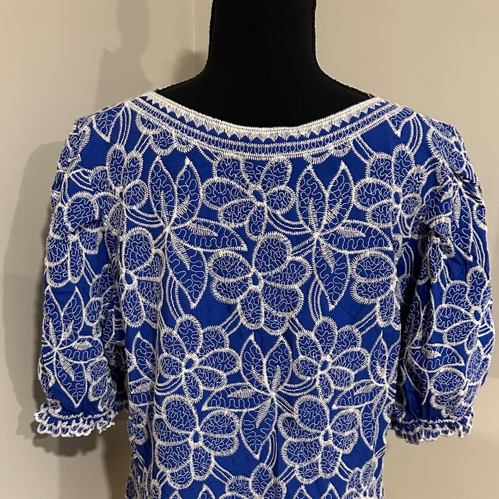 *SOLITAIRE* Royal Blue x White Lace Blouse Size Large - Picture 5 of 8